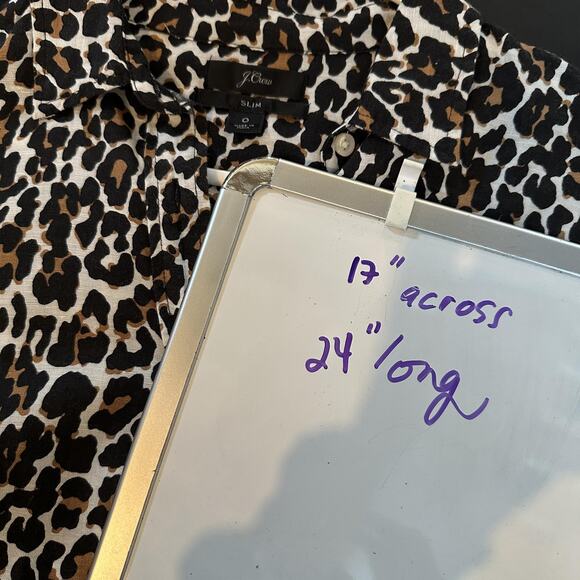 J Crew Shirt Womens 0 Leopard Print Linen Cotton Button Front Slim Preppy - Picture 10 of 10